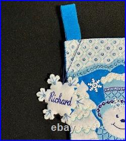 Finished Bucilla Felt Christmas Stocking Snowflake Snowman
