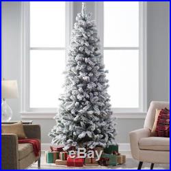 Finley Home 6.5' Pre-lit Clear Classic Flocked Slim Artificial Christmas Tree
