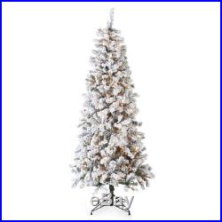 Finley Home 9' Classic Flocked Pre-Lit Slim Artificial Christmas Tree