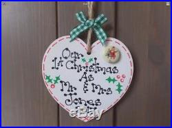 First 1st Christmas as Mr & Mrs Personalised Husband Wife Heart Tree Decoration