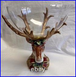 Fitz & Floyd Christmas Deer with Glass Bowl Centerpiece