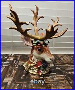 Fitz & Floyd Christmas Deer with Glass Bowl Centerpiece