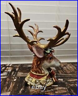 Fitz & Floyd Christmas Deer with Glass Bowl Centerpiece