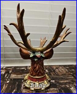 Fitz & Floyd Christmas Deer with Glass Bowl Centerpiece