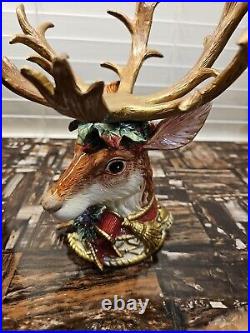 Fitz & Floyd Christmas Deer with Glass Bowl Centerpiece