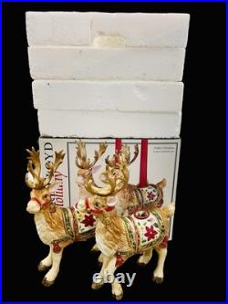 Fitz & Floyd Holiday Father Christmas Reindeer Candleholder Pair Original Box