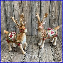 Fitz & Floyd Holiday Father Christmas Reindeer Candleholder Pair Original Box