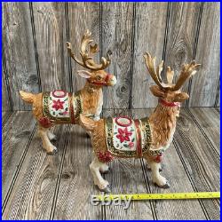 Fitz & Floyd Holiday Father Christmas Reindeer Candleholder Pair Original Box