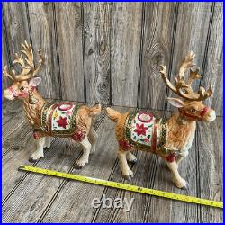 Fitz & Floyd Holiday Father Christmas Reindeer Candleholder Pair Original Box