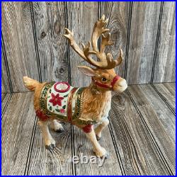 Fitz & Floyd Holiday Father Christmas Reindeer Candleholder Pair Original Box