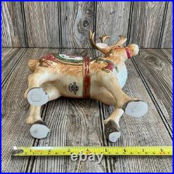 Fitz & Floyd Holiday Father Christmas Reindeer Candleholder Pair Original Box