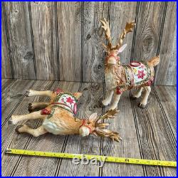 Fitz & Floyd Holiday Father Christmas Reindeer Candleholder Pair Original Box