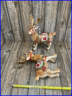 Fitz & Floyd Holiday Father Christmas Reindeer Candleholder Pair Original Box