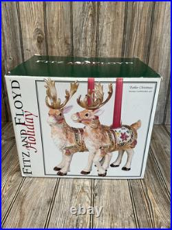 Fitz & Floyd Holiday Father Christmas Reindeer Candleholder Pair Original Box