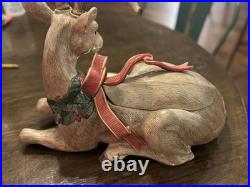 Fitz & Floyd Holiday Leaves Large Deer Centerpiece jar Handcrafted FF Classics