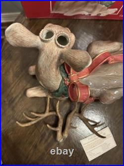 Fitz & Floyd Holiday Leaves Large Deer Centerpiece jar Handcrafted FF Classics