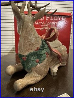 Fitz & Floyd Holiday Leaves Large Deer Centerpiece jar Handcrafted FF Classics