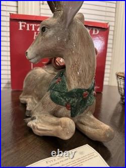 Fitz & Floyd Holiday Leaves Large Deer Centerpiece jar Handcrafted FF Classics