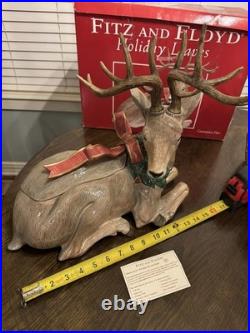 Fitz & Floyd Holiday Leaves Large Deer Centerpiece jar Handcrafted FF Classics