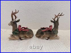 Fitz & Floyd Holiday Leaves Reindeer Candleholders Pair Christmas Deer Decor Fitz & Floyd Holiday Leaves Reindeer Candleholders Pair Christmas Deer Decor