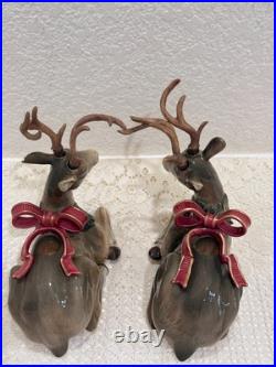 Fitz & Floyd Holiday Leaves Reindeer Candleholders Pair Christmas Deer Decor Fitz & Floyd Holiday Leaves Reindeer Candleholders Pair Christmas Deer Decor