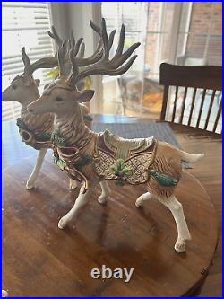 Fitz and Floyd Florentine Christmas Deer Figurines (2) Beautiful Original Box