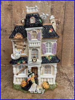 Fitz and Floyd Halloween Harvest Hooty Haunted House Cookie Jar withLid NICE