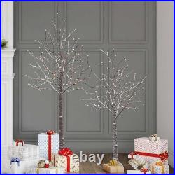Flocked Birch Trees Pre Lit Artificial Christmas Tree 296 LED Lights Set of 2