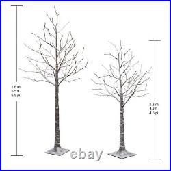 Flocked Birch Trees Pre Lit Artificial Christmas Tree 296 LED Lights Set of 2