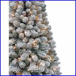 Flocked Christmas Tree 6.5 Ft Pre Lit Artificial White Holiday Snow Clear Lights