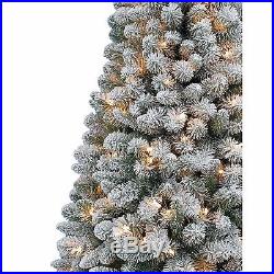 Flocked Christmas Tree 6.5 Ft Pre Lit Artificial White Holiday Snow Clear Lights