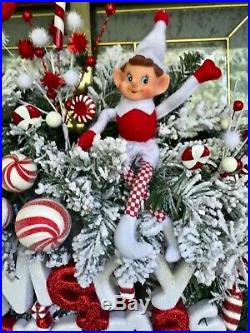 Flocked Elf Legs Wreath Xmas Decor Candy Cane Peppermint Arrangement Sign Picks