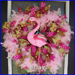Florida Flamingo Deco Mesh Front Door Wreath Spring Summer Home Decor Decoration