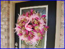 Florida Flamingo Deco Mesh Front Door Wreath Spring Summer Home Decor Decoration