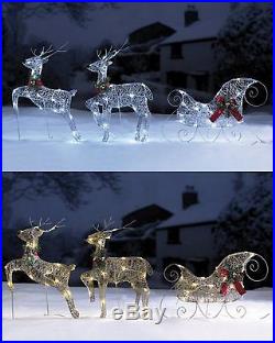 Flying Reindeer and Sleigh Set Outdoor LED Lights/Decorations Silver/Gold