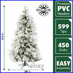Fraser Hill Farm Pre-Lit 6.5' Flocked Pine Christmas Tree Smart lights