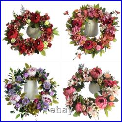 Front Door Wreath Peony Flower Welcome Sign Artificial Flower Wreaths Silk