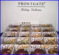 Frontgate 20-Piece Round Designer Blown-Glass Ornament Set-Burgundy/Green/Gold