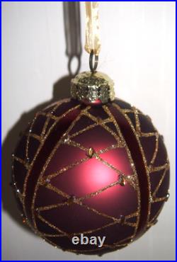 Frontgate 20-Piece Round Designer Blown-Glass Ornament Set-Burgundy/Green/Gold