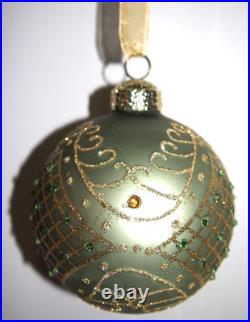 Frontgate 20-Piece Round Designer Blown-Glass Ornament Set-Burgundy/Green/Gold