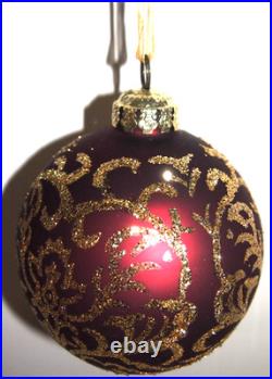 Frontgate 20-Piece Round Designer Blown-Glass Ornament Set-Burgundy/Green/Gold