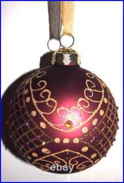 Frontgate 20-Piece Round Designer Blown-Glass Ornament Set-Burgundy/Green/Gold