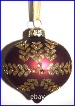 Frontgate 20-Piece Round Designer Blown-Glass Ornament Set-Burgundy/Green/Gold