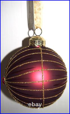 Frontgate 20-Piece Round Designer Blown-Glass Ornament Set-Burgundy/Green/Gold