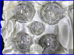 Frontgate Christmas Holiday Set 12 Clear SILVER Scroll Glass Ornaments