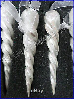 Frontgate Christmas Ornament Frosted Icicles 6 Holiday Glass Glitter Set 12