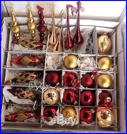 Frontgate Christmas Ornaments Set Of 68 Burgandy/Gold Ribbon Tassels