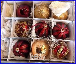 Frontgate Christmas Ornaments Set Of 68 Burgandy/Gold Ribbon Tassels