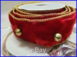 Frontgate Discontinued 4 Nib Red Velvet Wide Ribbon With Mini Bells + 1