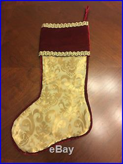 Frontgate Gold Damask Burgundy Velvet Christmas Tree Skirt & Stockings